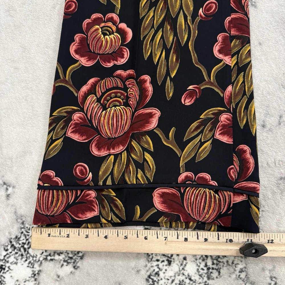 Ann Taylor Floral Print Wide Leg Pants Womens Size 0 Cropped Black Pink Pockets - Picture 6 of 11
